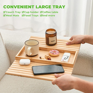 ถาดวางแขนโซฟาไม้ไผ่แบบพับได้ ที่วางแก้วกาแฟ ใช้ในห้องนั่งเล่น - Product Image 2