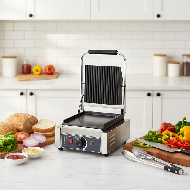 Commercial Automatic Panini Press Machine New Stainless Steel Sandwich Grill Electric Adjustable Thermostat 220V High Efficiency