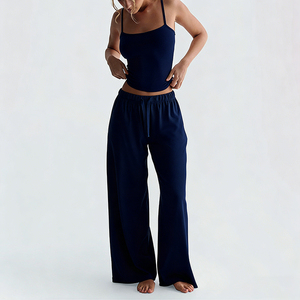 Conjunto de <span class=keywords><strong>Ropa</strong></span> Informal para Mujer, Marca Personalizada, Top Corto de Algodón Acanalado y Pantalones Cortos, Dos Piezas - Product Image 5