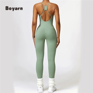 Boyarn Sexy espalda descubierta ecológico transpirable que absorbe el sudor Fitness overoles correa de espagueti gimnasio Yoga monos de alta elasticidad - Product Image 3
