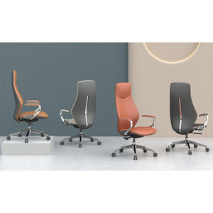 Chaise de bureau en cuir moderne, ergonomique, dossier haut, hauteur réglable, chaise pivotante de direction, accoudoirs, cadre en métal, design unique - Product Image 2