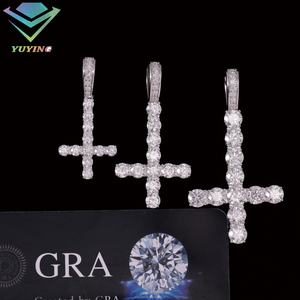 Colgante de Cruz Invertida al por Mayor, 3mm 4mm 5mm, Plata 925, Chapado en Oro Blanco, Diamante Moissanita VVS, Colgante de Cruz para Cadena - Product Image 1