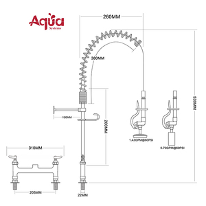 Grifo de Cocina Mini de Doble Manija, Montado en la Pared, con Rociador Extraíble, Acabado Cromado, 360 Grados, para Hoteles y Restaurantes Comerciales - Product Image 2