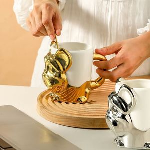 Taza de Cerámica Creativa con Diseño 3D en Relieve de Perro, Taza de Oficina para Parejas, Taza de Cerámica con Animal en Dorado y Plateado, OEM ODM - Product Image 4