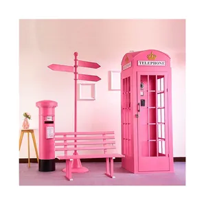 Log ตู้โทรศัพท์แบบกำหนดเอง,ตู้โทรศัพท์สีชมพูตู้โทรศัพท์ตกแต่งงานศิลปะกลางแจ้งอุปกรณ์ถ่ายภาพตู้โทรศัพท์สีชมพูสำหรับงานแต่งงาน
