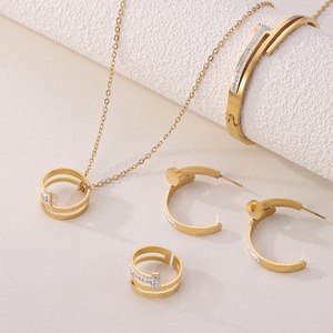 Moda Aço Inoxidável prego 4pcs garra Zircon rodada colar brinco marca jóias Set - Product Image 6