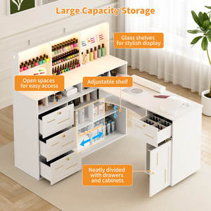 Gabinete de Almacenamiento Rodante de Madera, Escritorio de Manicura en Forma de L Ajustable con <span class=keywords><strong>Colector</strong></span> de Polvo Deslizante y Reposamuñecas - Product Image 6