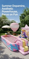 Piscine gonflable rose avec parasol et toboggan, grande, pliable, en PVC, pour usage intérieur et extérieur, pour adultes et enfants.