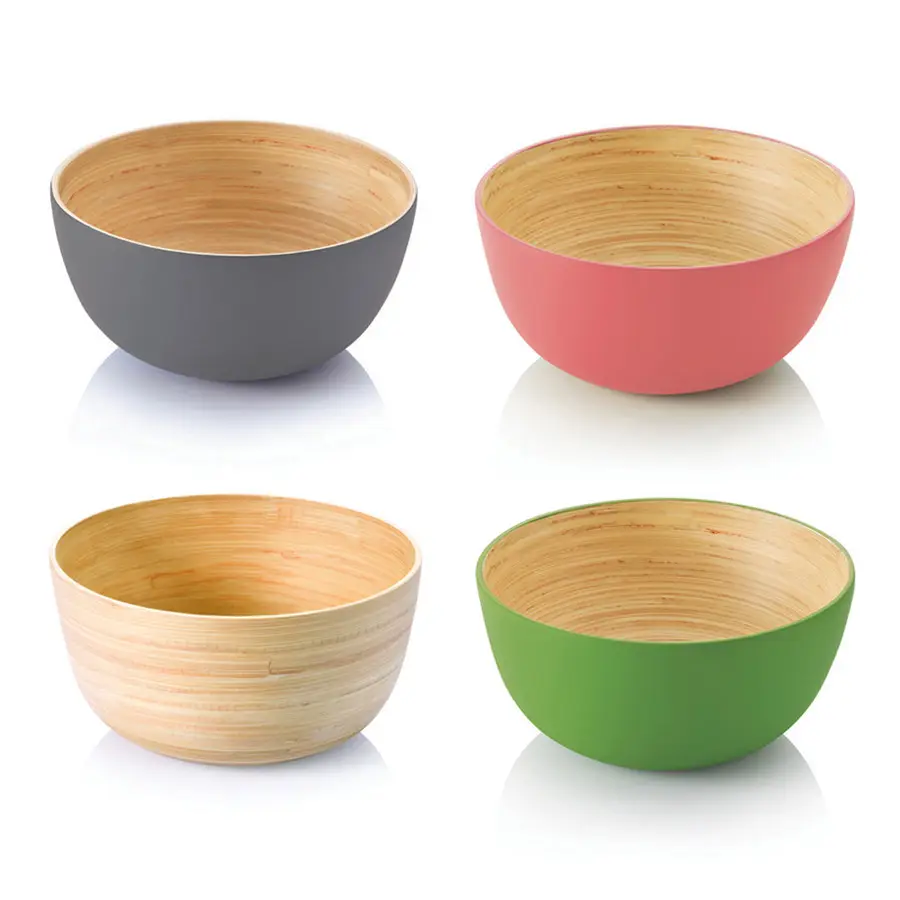 Natural colorful round big medium small size coiled bamboo food soup bowls handmade from Vietnam