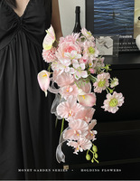 Bouquet de Mariée Original Monet, Fleurs Artificielles en Soie Nouées à la Main, Roses Haut de Gamme à Bords Brûlés, Bouquet de Fleurs pour Décoration
