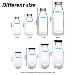Bán Hot 200ml 250ml 300ml 500ml 1000ml rõ ràng Sữa nước trái cây Thủy Tinh waterbottle tái sử dụng đồ uống sữa chai thủy tinh với vít cap - Product Image 4