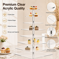 Présentoir à gâteaux élégant en acrylique avec finition miroir cristallin, en formes de socle cylindrique rond et carré, pliable, pour une présentation sur table, un ensemble