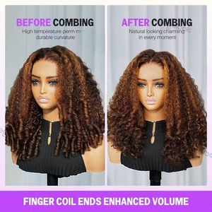 Perruques bouclées en <span class=keywords><strong>cheveux</strong></span> humains birmans, haute densité, 13x6, sans colle, avec dentelle transparente, mèches 4P30, perruque frontale bouclée en dentelle, vente en gros - Product Image 2