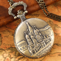 Antiguo Castillo edificio collar cadena reloj Retro bronce Steampunk cuarzo reloj de bolsillo para regalo