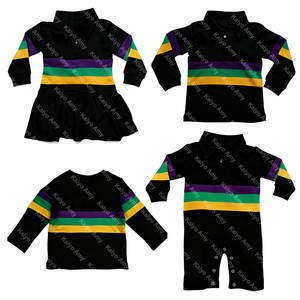 Abbigliamento per il Mardi Gras, Vestiti per Ragazze, Polo Nere con Striscia sul Petto 	 Abbigliamento per Bambini per il Mardi Gras, Set Coordinato Personalizzato - Product Image 1