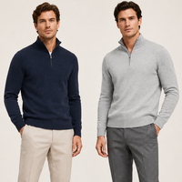 Pull à col montant zippé pour homme avec logo personnalisé, mélange cachemire et laine, chaud pour l'hiver, tricot décontracté chic, vente en gros