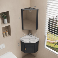 Meuble-lavabo de salle de bain en aluminium gain de place avec lavabo en céramique pour installation en coin et rangement