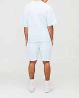 Conjunto de Camiseta y Pantalones Cortos de Punto Acanalado Azul Claro para Hombre, Cuello Redondo, Ropa Casual de Verano, Transpirable, Color Sólido, Corte Holgado