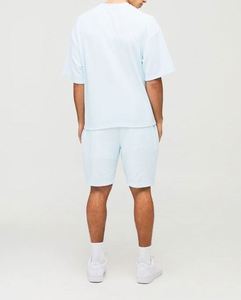 Conjunto de Camiseta y Pantalones Cortos de Jersey Acanalado Azul Claro, Talla Grande para Hombre, Tejido de Punto de Calidad, Traje Deportivo - Product Image 2