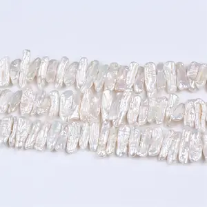 Freshwater real pearls Natural 7-8mm Biwa Shape Irregular shape Pearl string