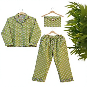 Conjunto de Pijamas de Algodón con Estampado Floral para Mujer, Manga Larga, Cuello Camisero, Ropa de Dormir Suave e Informal, Lavable a Máquina - Product Image 1