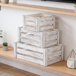 Customized Wholesale Retro Distressed <strong>White</strong> <strong>Wooden</strong> <strong>Crates</strong> Suitable for Home Storage and Organization - Product Image 3