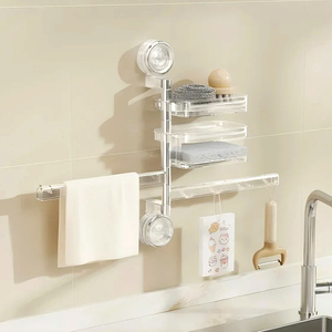 מתלה סבון רב שכבתי, ללא קידוח, עם כוסות יניקה מסתובבות, עמיד בפני חלודה, לתלייה על הקיר, עם חורי ניקוז, נגד החלקה. - Product Image 4