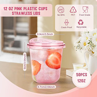 Gobelets jetables en plastique PET rose 12 oz, couleurs assorties bleu, jaune, noir, personnalisables pour eau minérale, café, jus, thé