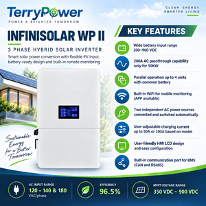 Onduleur solaire hybride triphasé 30KW 50KW haute tension 200-900V pour batterie lithium, WiFi, IP65, MPPT, raccordement au réseau et hors réseau, onde sinusoïdale pure - Product Image 2