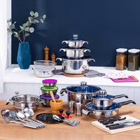 Offre Spéciale : Ensemble de Vaisselle de Luxe 100 Pièces Antiadhésif Motif Fruits Moderne avec Couvercles en Verre Bleu et Ustensiles en Acier Inoxydable