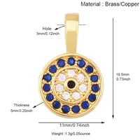 Charme rond en coquillage turc bleu mauvais œil, plaqué or véritable 18 carats, accessoires de bijoux collier bracelet fournitures S73