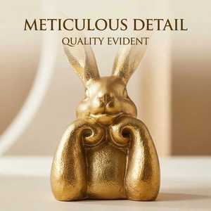 Figurine de lapin en résine dorée, sculpture animale vintage dorée, décoration d'entrée de salon, artisanat artistique pour la maison - Product Image 3