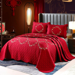 All Season Cotton 3 Pieces Embroidery <strong>Beige</strong> Reversible Oversize <strong>Bedspread</strong> - Product Image 3