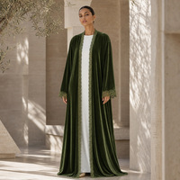 Abaya en velours et dentelle pour femmes, manches longues, coupe ample, cardigan musulman, kimono, tenue quotidienne, hiver, vêtements islamiques modestes