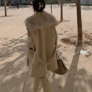 Özel 2022 yeni tilki kürk şal tipi kadın yün ceket butik kadın moda tasarım kısa bölüm cepler ile ceket