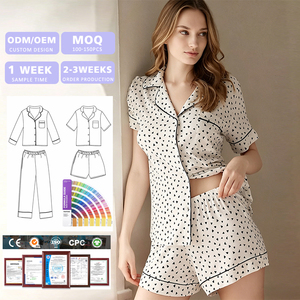 Customized Women's Polka Dot <b>Short</b>-sleeved <b>Shorts</b> Pajamas 100% Cotton Comfortable Breathable Two-piece Lounge Wear - Product Image 1