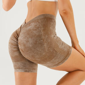 Pantalones cortos de yoga para mujer con control de barriga y levantamiento de cadera de cintura alta para <span class=keywords><strong>Amazon</strong></span> Cross-Border Seamless Sand Wash Fitness Shorts Leggings con cintura en V - Product Image 2