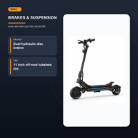 Scooter électrique double 1500W, batterie 60V 30Ah, autonomie 70KM, vitesse 70KMH, pneus tout-terrain 11 pouces, freins hydrauliques, entrepôt Europe