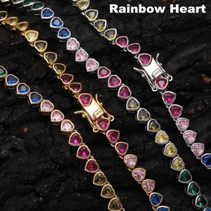 Collier en diamant multicolore pour femmes et hommes, bijoux glacés, violet, vert, rouge, rose, bleu, chaîne de tennis arc-en-ciel glacée - Product Image 4