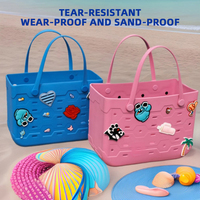 Sac de plage portable en EVA à deux poignées, ouverture facile, en forme de seau tressé ajouré, panier de courses, sacs tressés à main avec chaînes