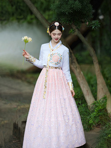 ชุดฮัน<span class=keywords><strong>บก</strong></span>ที่สง่างามของผู้หญิงเสื้อผ้า<span class=keywords><strong>เกาหลี</strong></span>แบบดั้งเดิมเสื้อสีชมพูกระโปรงสีขาวชุด 2 ชิ้นปาร์ตี้ฮาโลวีนคอสเพลย์เครื่องแต่งกายชุดเวที - Product Image 3