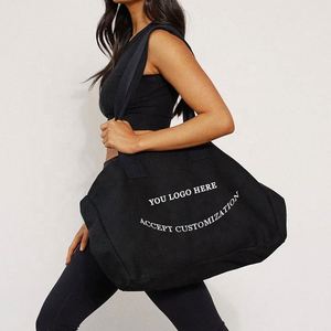 Vente en gros de sacs fourre-tout en toile noire de qualité supérieure, écologiques, de différentes tailles, surdimensionnés, avec logo imprimé personnalisé - Product Image 1