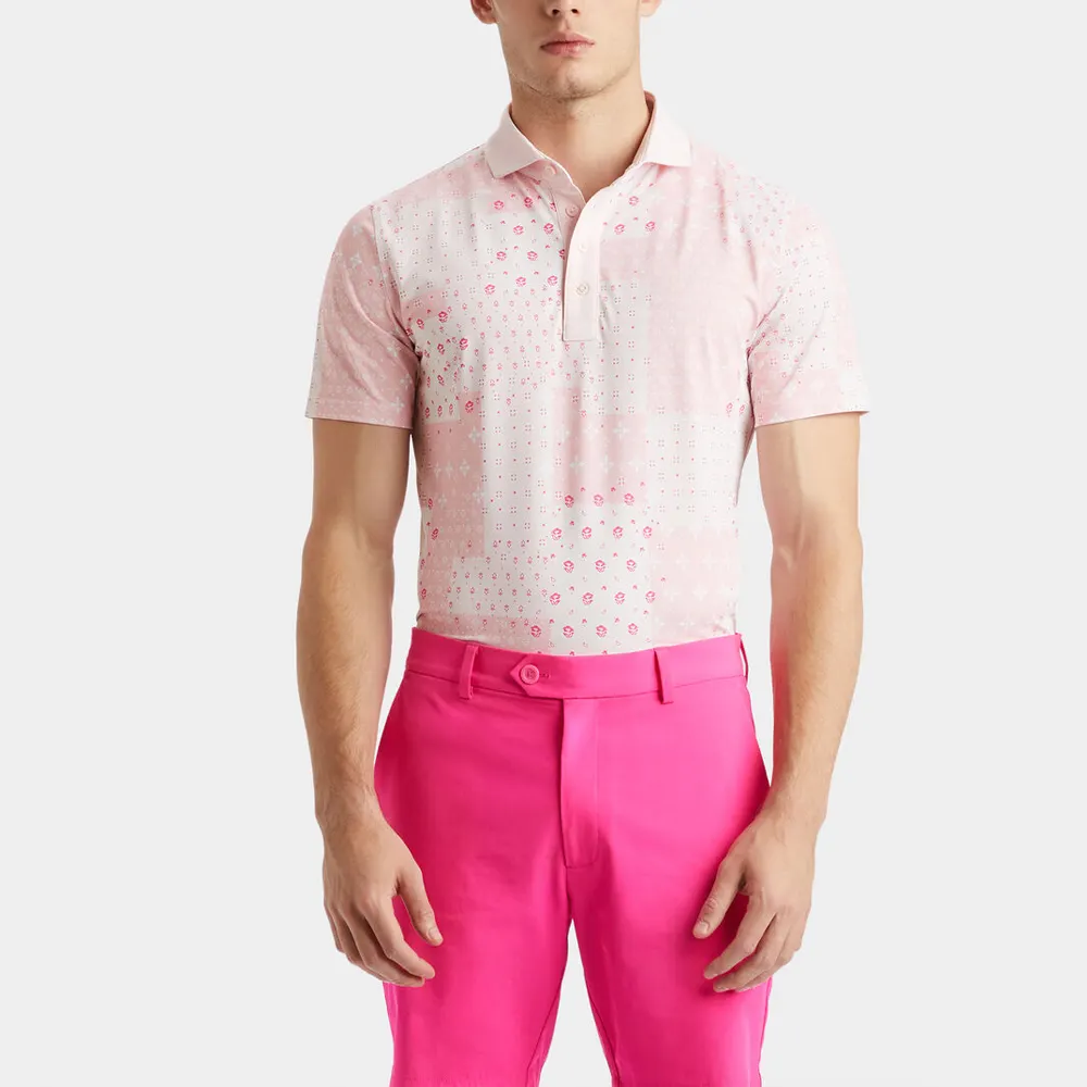 Polos de golf de color rosa con estampado de sublimación de tela personalizada, polos de fiesta de estilo juvenil