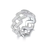 Hip Hop GRA Pass Diamond Tester Bling D Color Moissanite Argent sterling 925 Iced Out Bague à maillons cubains à 2 rangées pour hommes