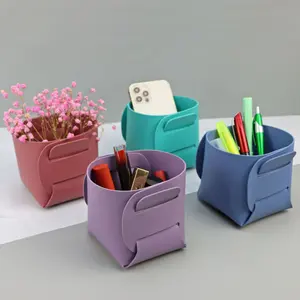 Ready Stock Blumen korb Leder Bleistift Aufbewahrung skorb Faltbarer Stift halter Make-up Pinsel Organizer Eimer Promotion Geschenk box