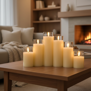 배터리로 작동되는 파라핀 기둥 양초, 리모컨이 있는 유리 LED 양초, 웨딩 양초, 가정 장식용 LED 라이트 양초 - Product Image 6