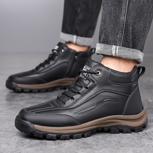 Bottes d'hiver pour hommes, hauteur cheville, en cuir véritable, doublure en fourrure, antidérapantes, chaudes, pour l'extérieur, bout rond, semelle en caoutchouc, semelle intermédiaire en EVA - Product Image 2