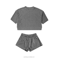 Ensemble de vêtements à col ras du cou en éponge à carreaux pour bébés et enfants personnalisé tenue surdimensionnée pour les tout-petits enfants