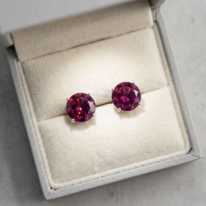 Xinfly Solid 18K Gold Garnet <b>Stud</b> <b>Earrings</b> 3.20ctw Round Brilliant Cut AU750 Solitaire <b>Fine</b> Jewelry for Women - Product Image 2