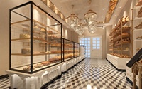 Tienda de repostería de madera sólida, diseño Interior, fabricante de tienda de dulces
